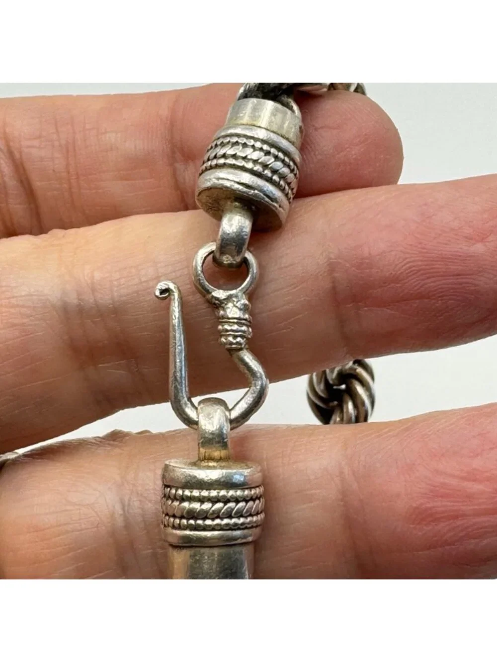 Heavy Rope Chain Bracelet Hook Closure Sterling Silver 925 Size 8